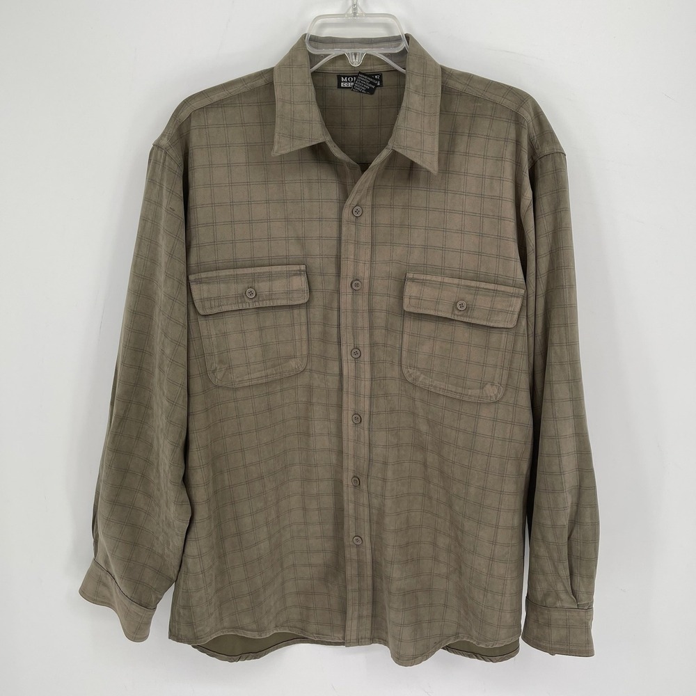 Montage Collection Men's Olive Plaid Faux Suede Button Down Shacket Shirt Size L